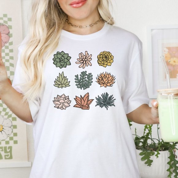 Succulents Graphic T-shirt Boho Plant Lovers T-shirt Plant Lady - Unisex - White - Picture 2 of 3